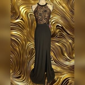 Blondie Nites Black High Neck Sleeveless Gown